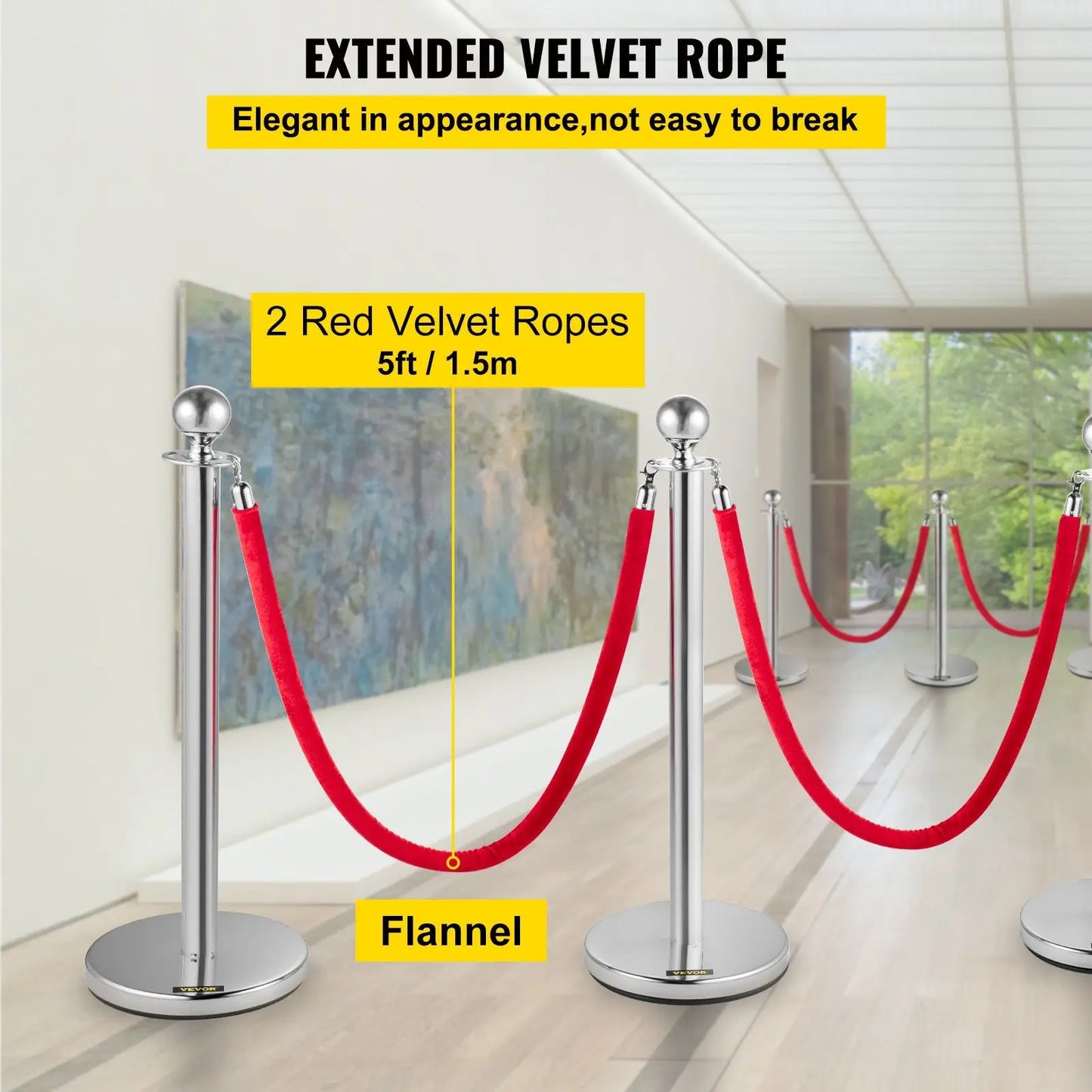 4PCS Stainless Steel Stanchion Posts Queue, Red Velvet Ropes Silver, 38In Rope Barriers Queue Line Crowd Control Barriers for Pa
