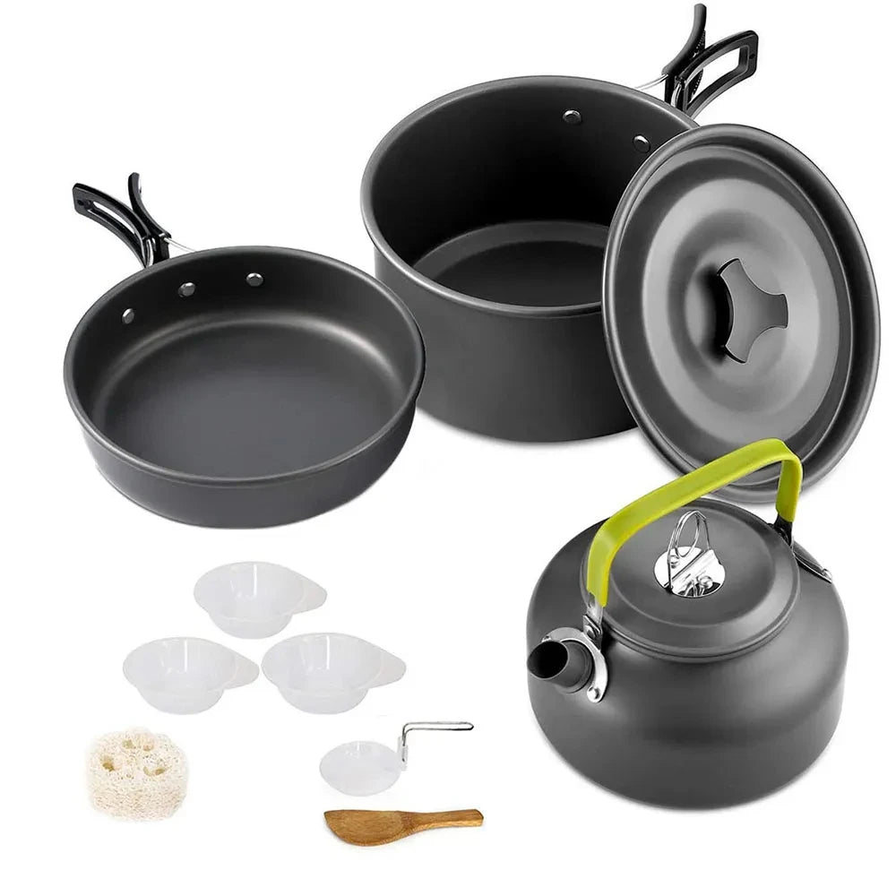 Outdoor camping cooking set outdoor water boiling and vegetable frying aluminum alloy portable set [with igniter]