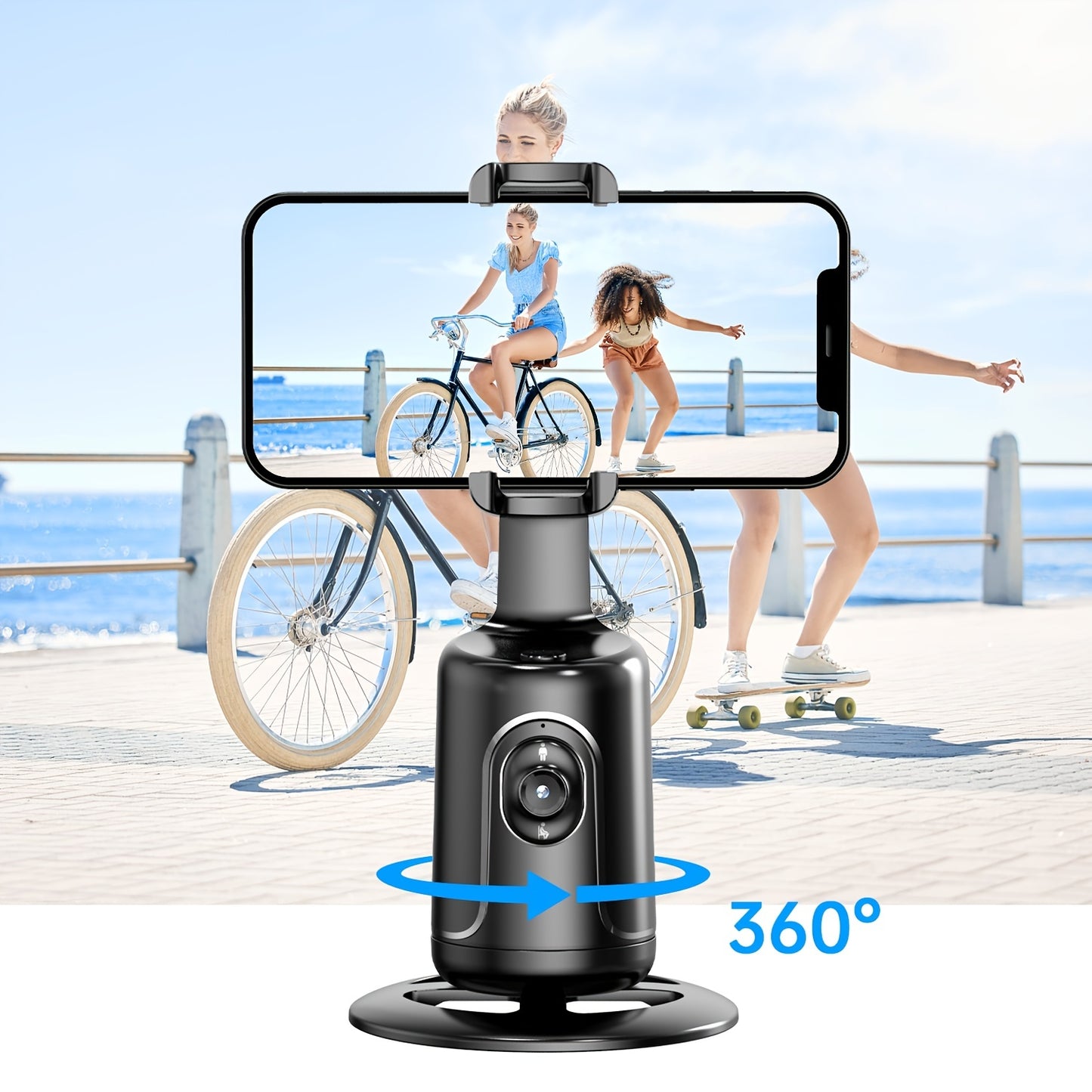 [Auto Face Tracking Tripod] Auto Face Tracking Tripod, No App Required, 360° Rotation Face Body Phone Mount Smart Shooting Phone Tracking Holder for Vlog Live Streaming Video, Rechargeable Battery, Black