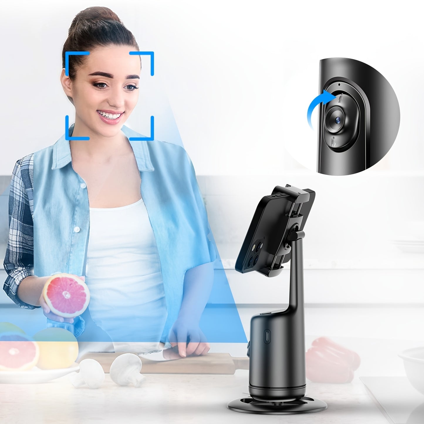 [Auto Face Tracking Tripod] Auto Face Tracking Tripod, No App Required, 360° Rotation Face Body Phone Mount Smart Shooting Phone Tracking Holder for Vlog Live Streaming Video, Rechargeable Battery, Black