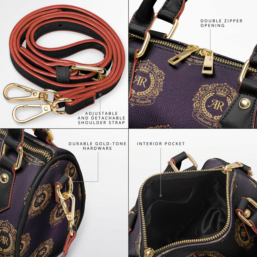 Gold & Burgundy PU Leather Crossbody Handbag