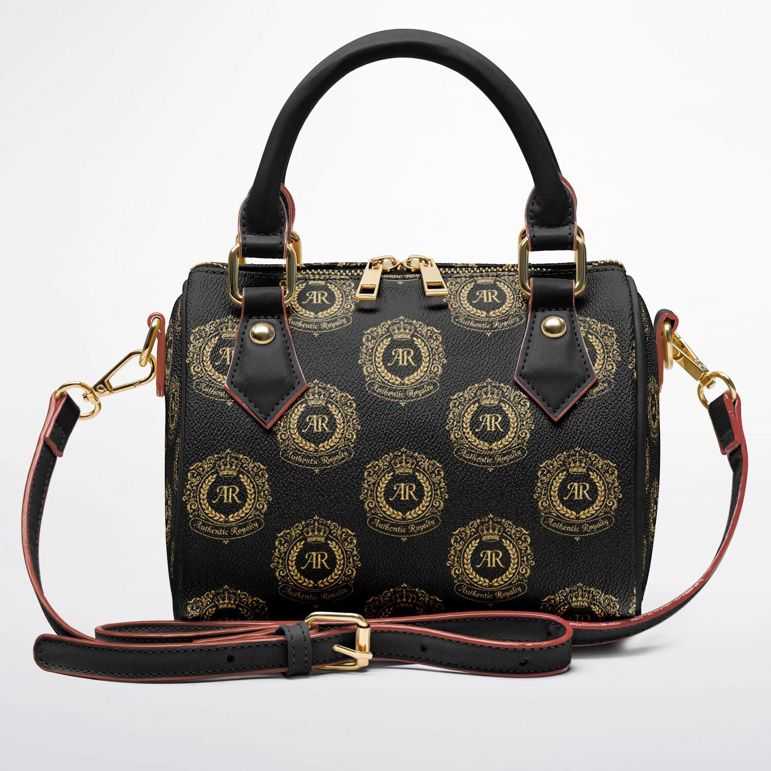 Gold & Black PU Leather Crossbody Handbag