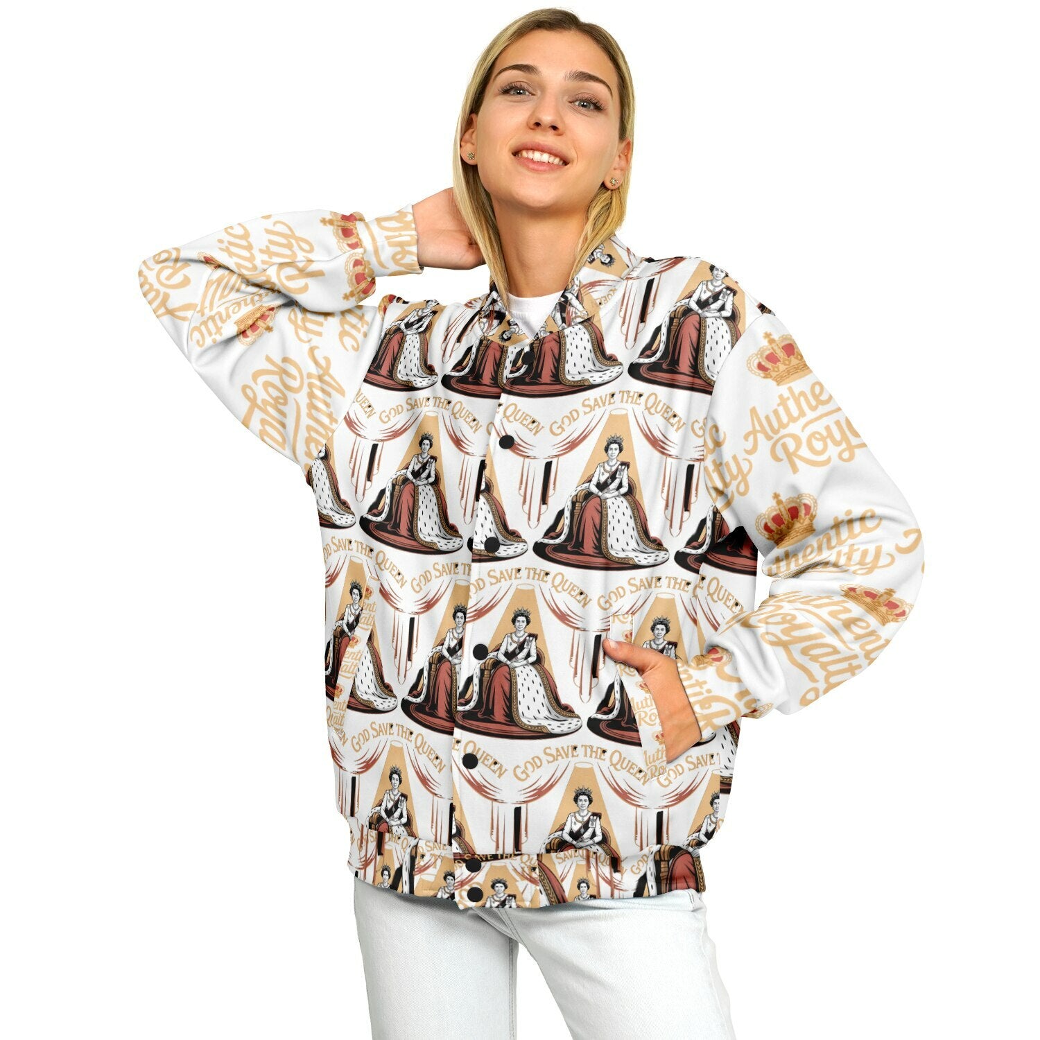 Authentic Royalty Women's "God Save The Queen" Heavyweight Baseball Jacket