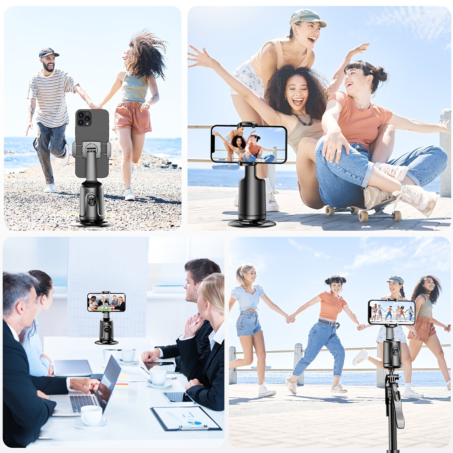[Auto Face Tracking Tripod] Auto Face Tracking Tripod, No App Required, 360° Rotation Face Body Phone Mount Smart Shooting Phone Tracking Holder for Vlog Live Streaming Video, Rechargeable Battery, Black