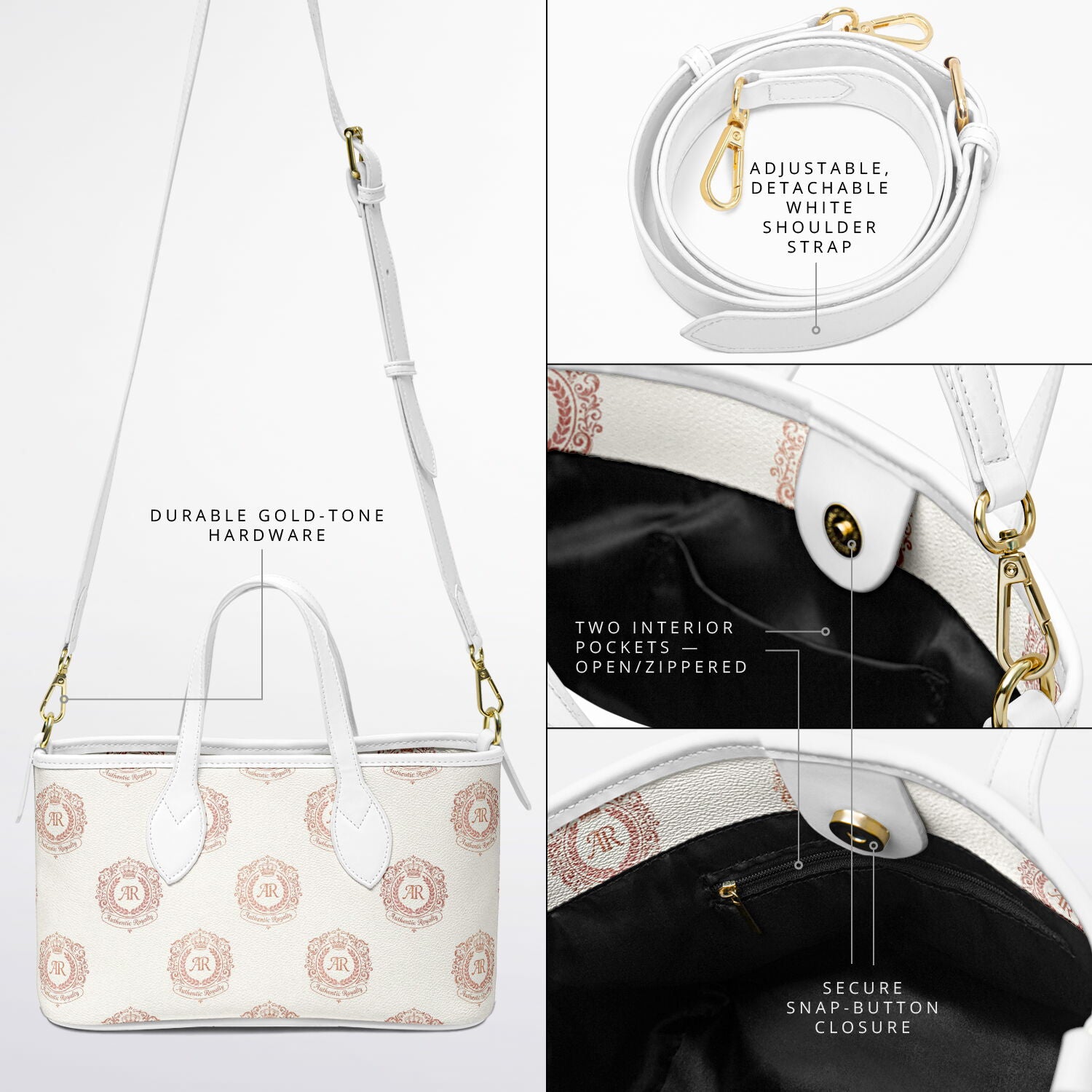 Rose Gold & Cream Faux Leather Tote Bag