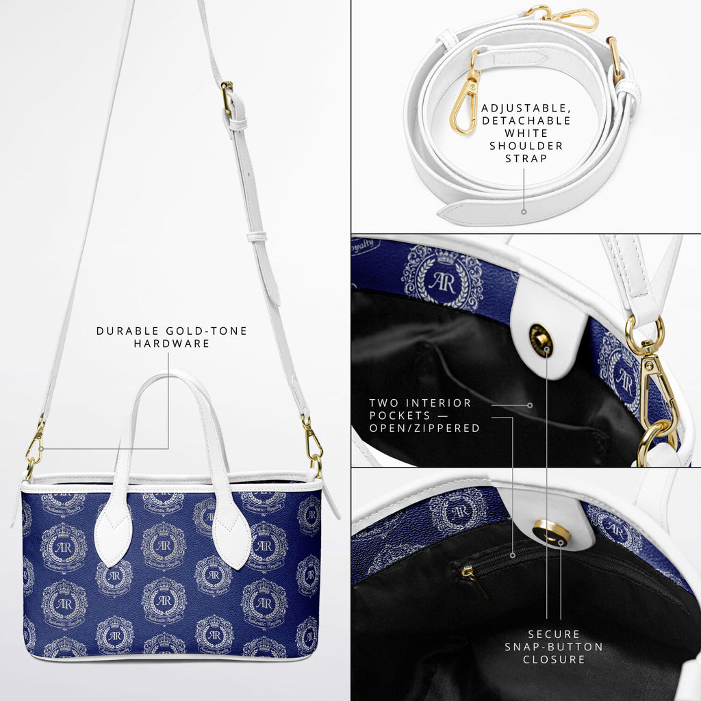 Royal Blue PU Leather Tote Bag with Silver Crest