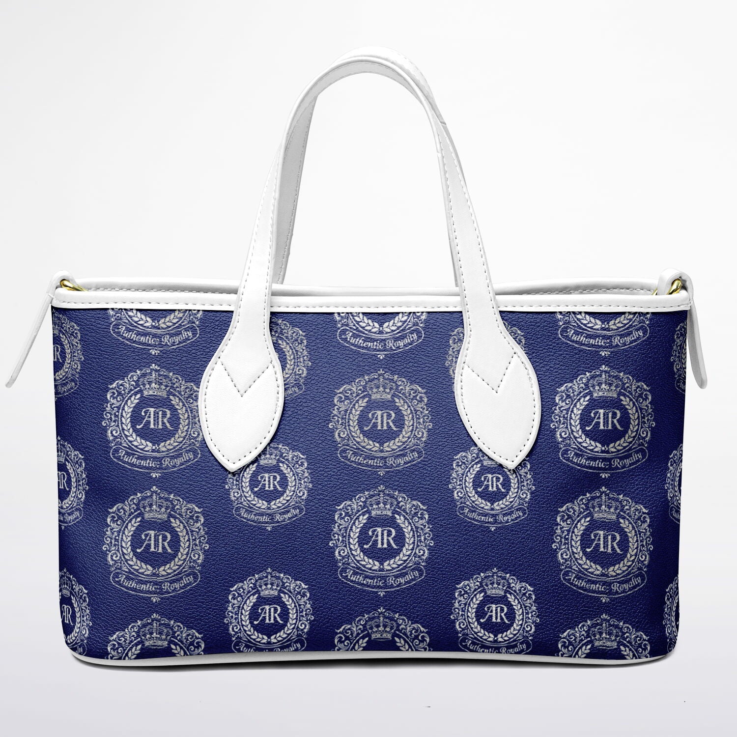 Royal Blue PU Leather Tote Bag with Silver Crest